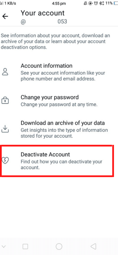 click on the Deactivate Account option