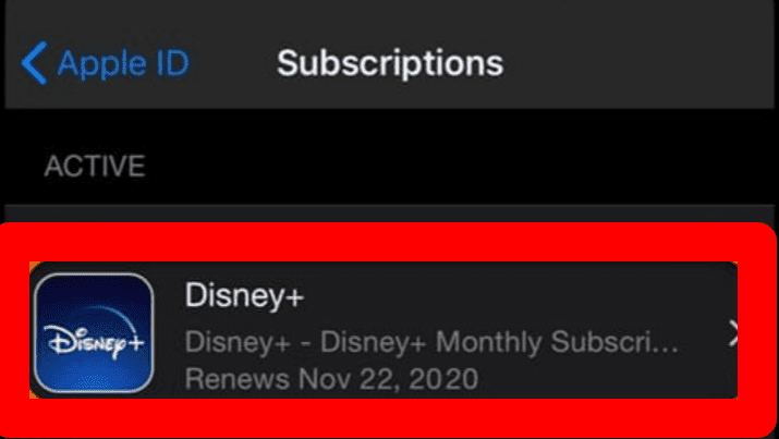 elect Disney+ from your active subscription list