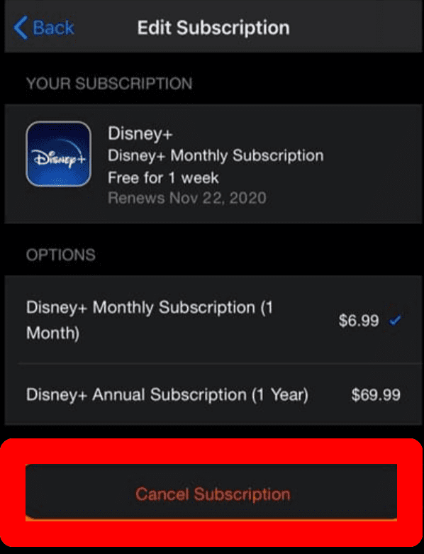 Tap on Cancel Subscription