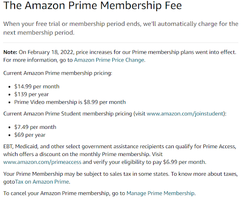 Amazon Prime membership fee