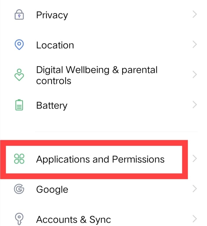 Applications and Permissions.