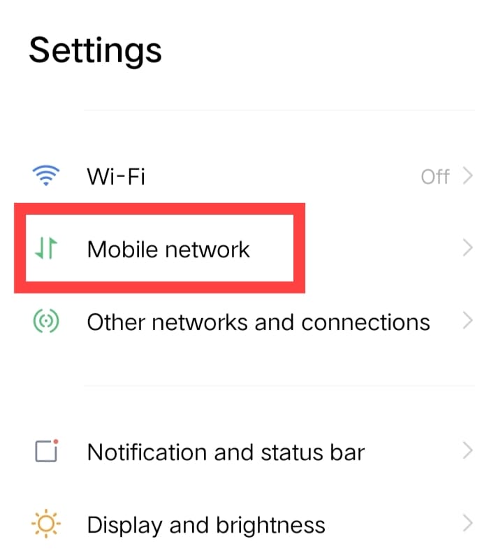 Tap on Mobile Network