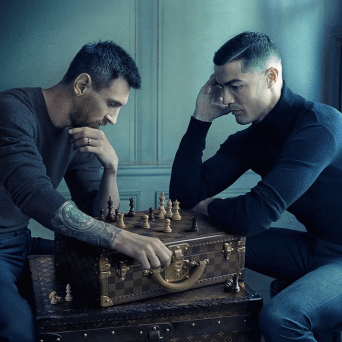 Lionel Messi and Ronald  playing chess