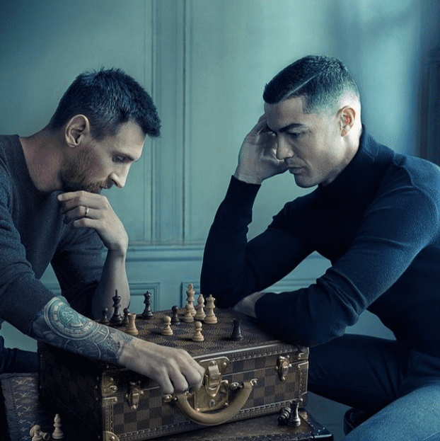 Ronaldo and Lionel Messi playing chess