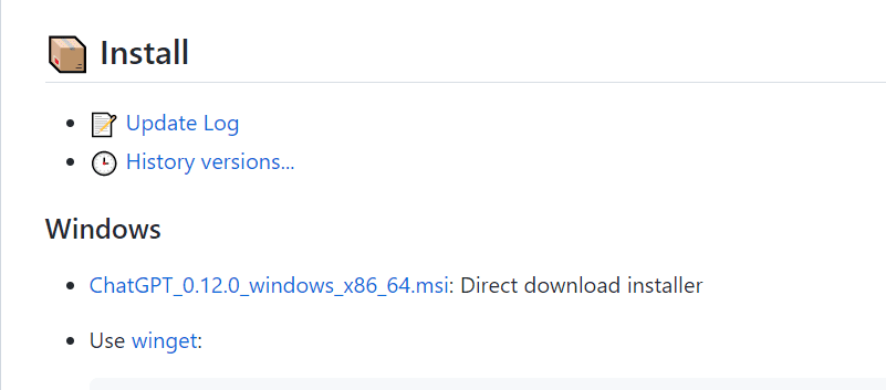  Scroll down till you find a direct downloader link for Windows. 