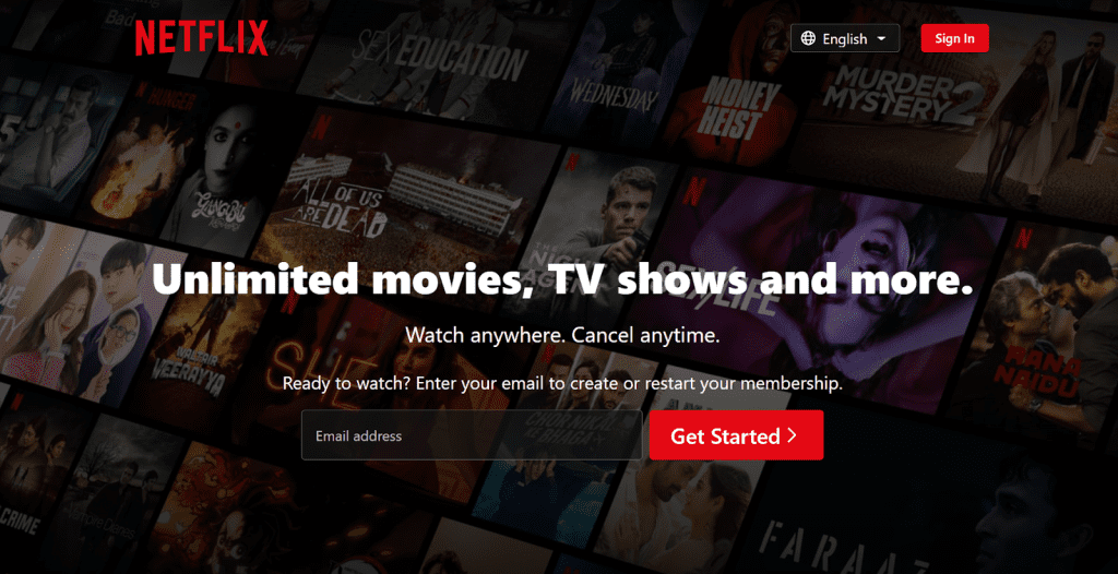 Netflix.com homepage