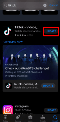 click on update for find ghost tiktok filter