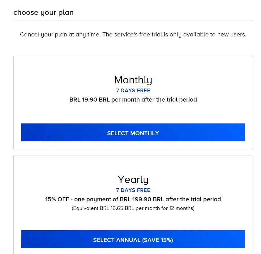 Choose your paid plan for  paramount 