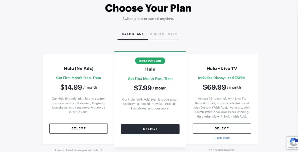 Hulu pricing plan