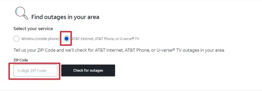Click on AT&T Internet and enter your Area's zip code